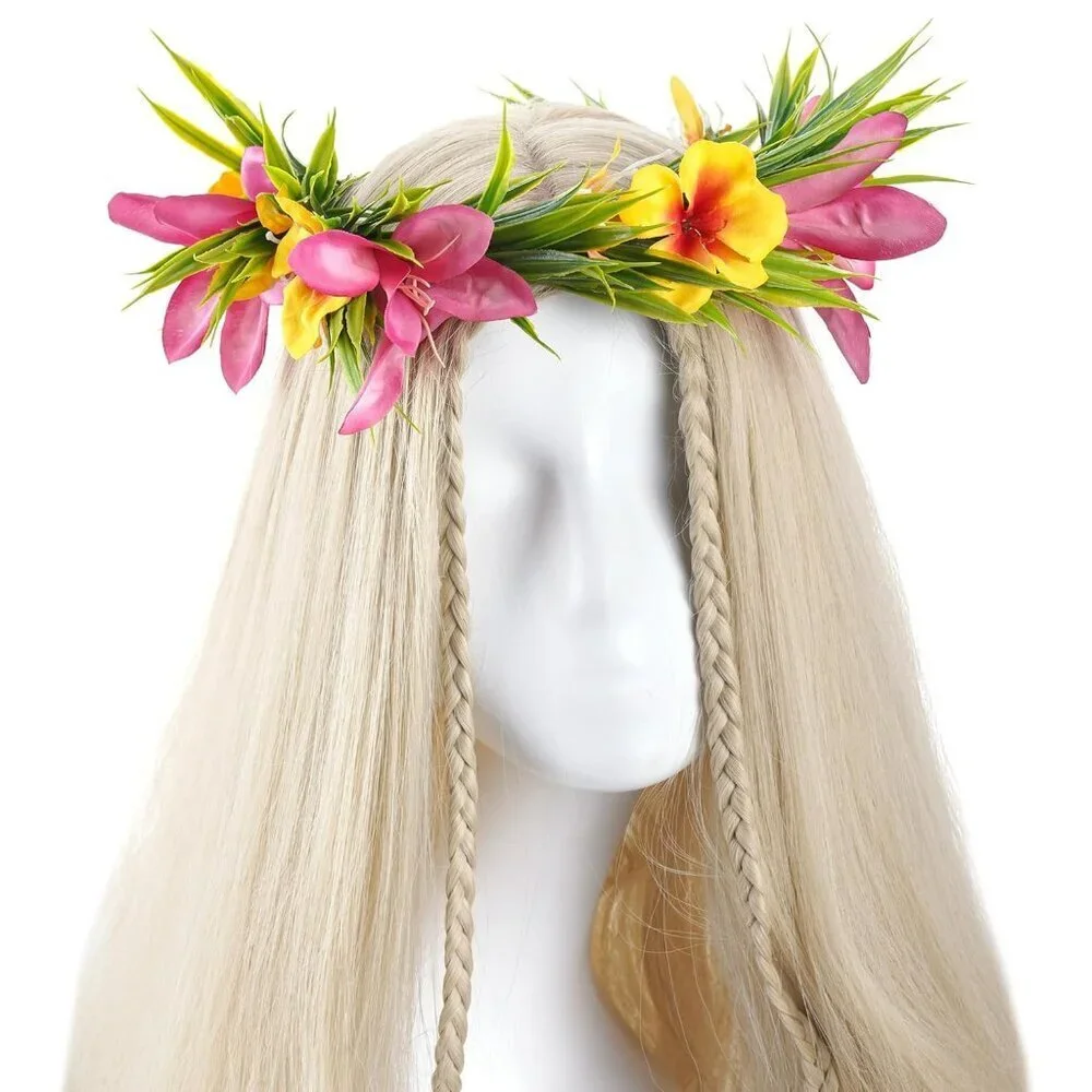 Hawaiian Flower Crown Artificial Tropical Floral Headband for Luau Beach Party